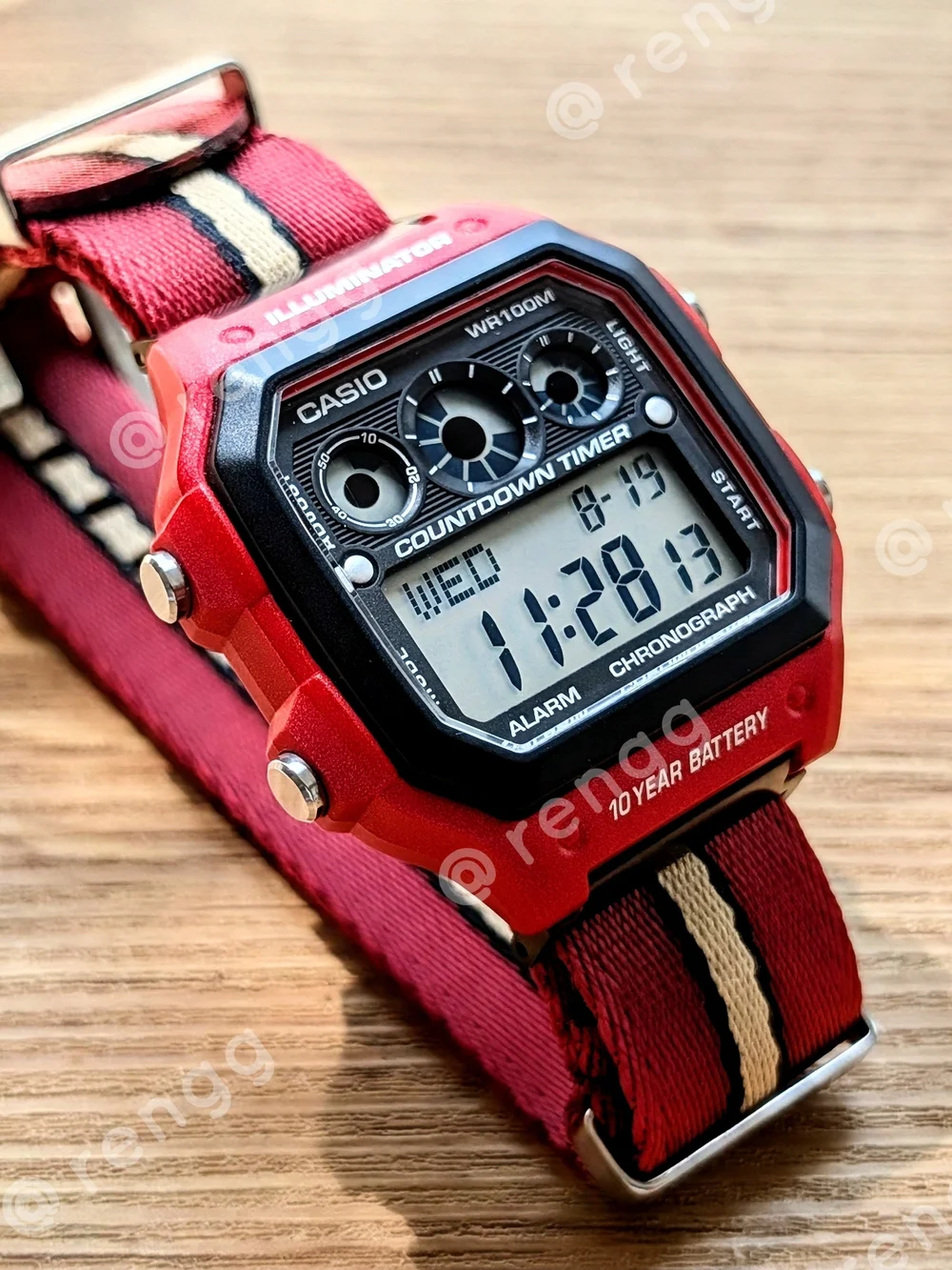 42mm Casio Red Digital Sport Watch with Countdown Timer